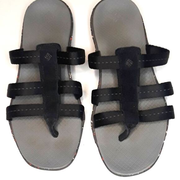Womens Sz 7 Black Strappy Thong Lightweight Flat Columbia Sandals - Picture 1 of 7